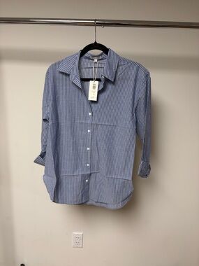 Z supply seaport striped poplin shirt sky blue